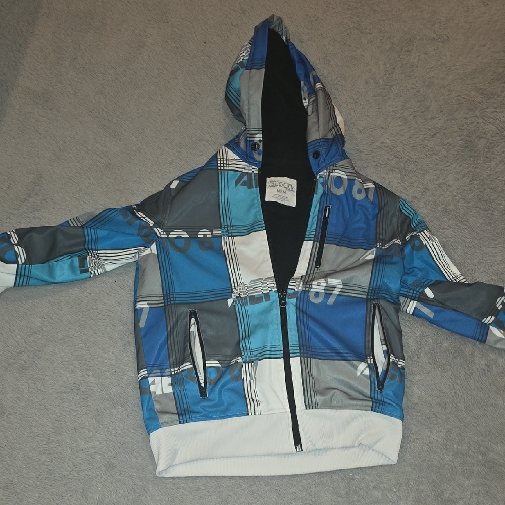 Aeropostale Blue Gray Plaid Hooded Jacket